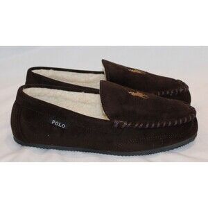 NIB Polo Ralph Lauren Men's Suede Moccasin Slippers BROWN SZ 8